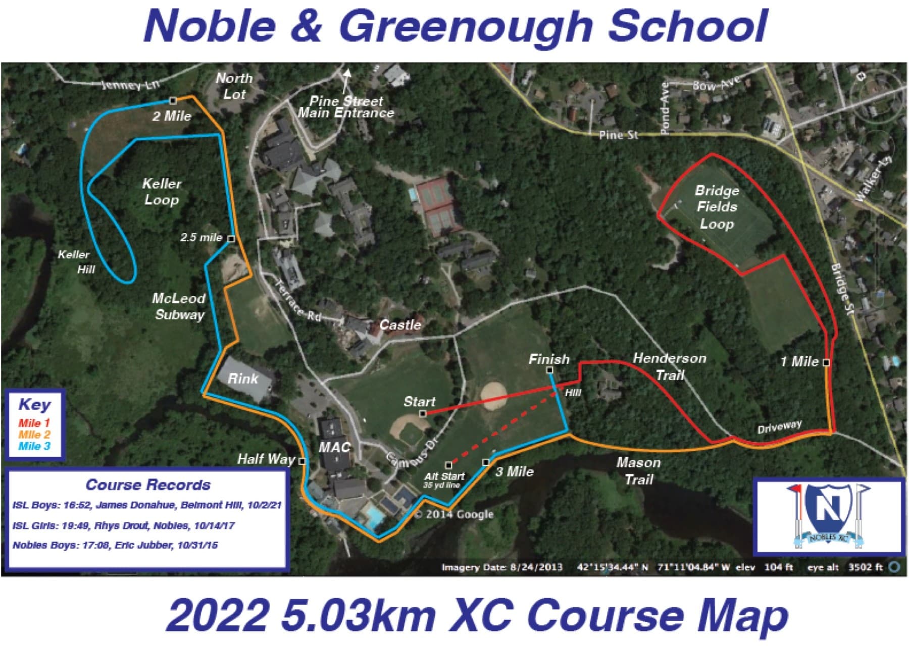Noble and Greenough School 5K 2022 course map